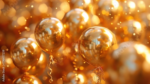 A festive display of golden balloons creating a backdrop for a joyful celebration