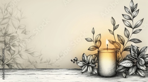 The outline of a wax or paraffin candle on a white background. A Christmas home decoration and aromatherapy concept. photo