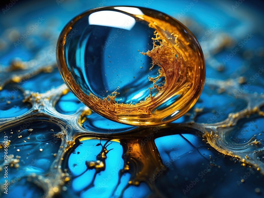 Abstract background blue gold, macro oil slick. Abstract background blue gold, macro oil slick.