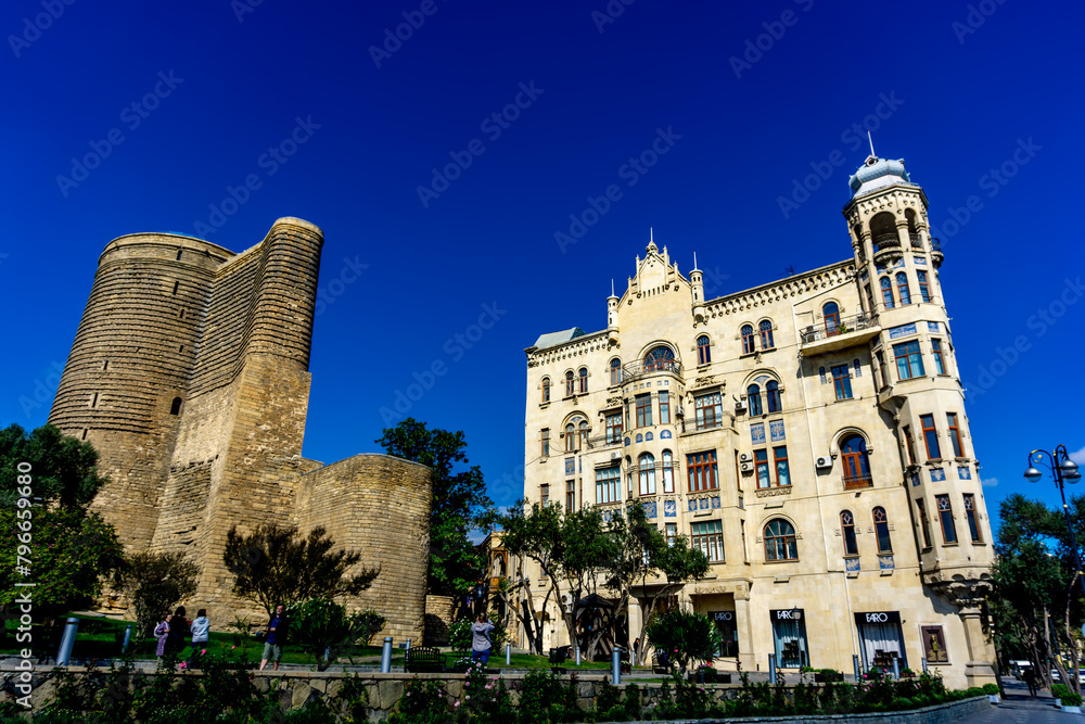 200 years old Hajinski house located opposite of Maiden tower in capital of Azerbaijan, Baku, as taken in October 2023.