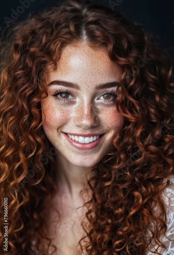 portrait of smiling curly long-haired red hair woman © Руслан Галиуллин