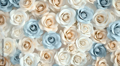 3d wallpaper, roses background, blue and beige color, roses pattern