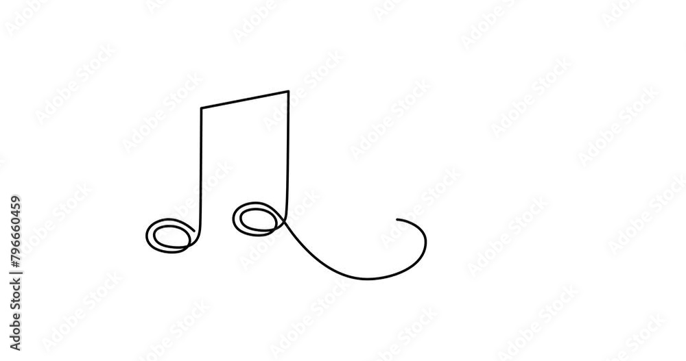 Musical notes one line art animation,hand drawn continuous contour ...
