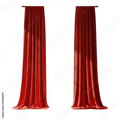 Red velvet curtain isolated on white background for theater stage or cinema show