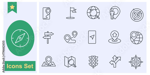 Navigation Location icon set symbol collection, logo isolated vector illustration
