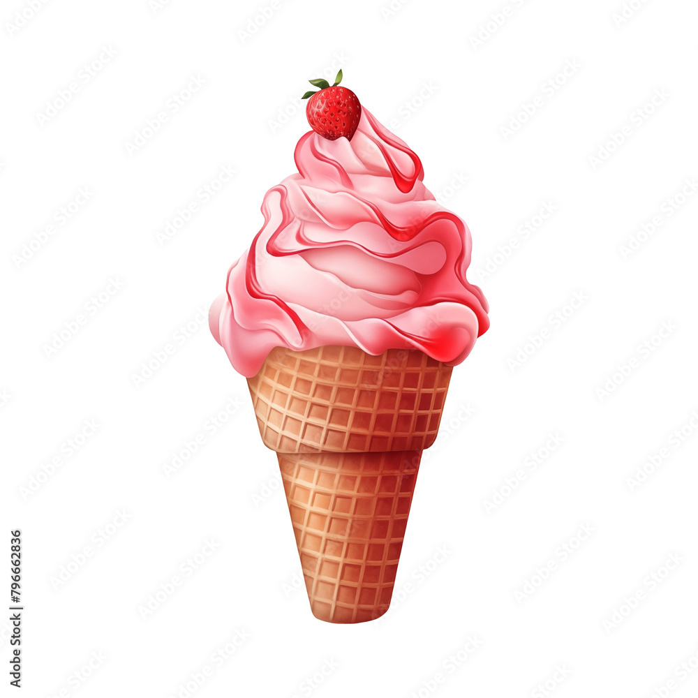 Watercolor fruit ice cream in waffle cone Watercolor fruit ice cream in waffle cone