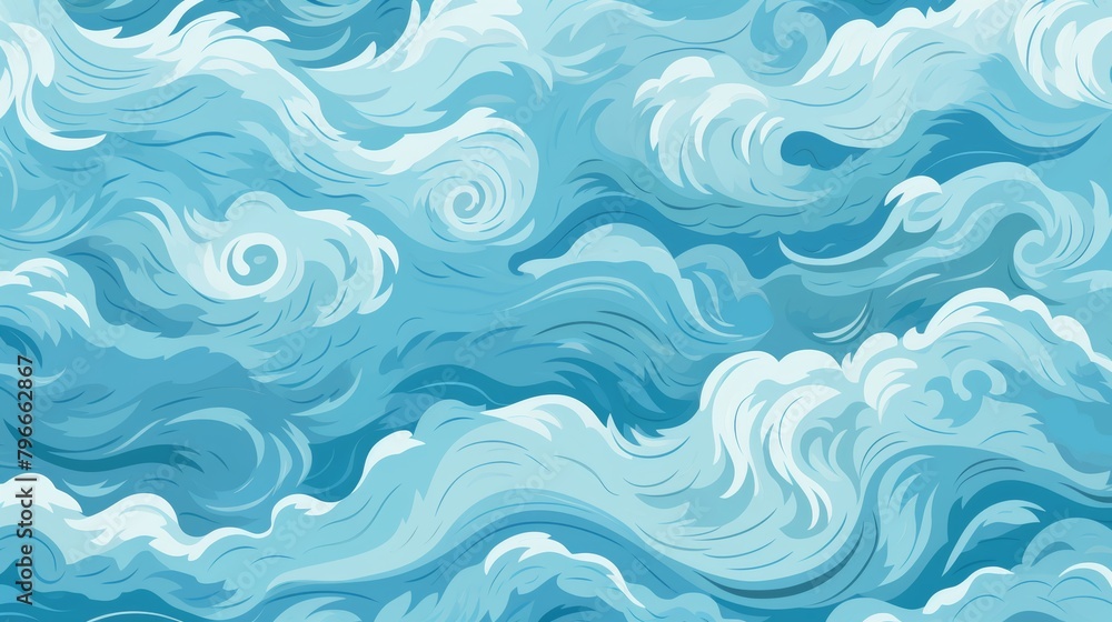 Blue and white ocean waves background with serene and tranquil feel. Abstract sea pattern with stylized waves. Ideal for fabric, textile, wrapping paper, web design. Blue and white ocean waves background with serene and tranquil feel. Abstract sea pattern with stylized waves. Ideal for fabric, textile, wrapping paper, web design.