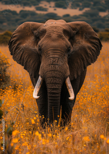 Elephant roaming open range. African safari. Savannah. Wildlife, habitat, nature reserve. 
