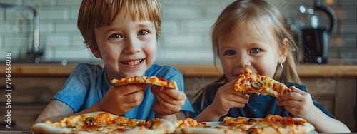 the children are eating pizza. selective focus photo