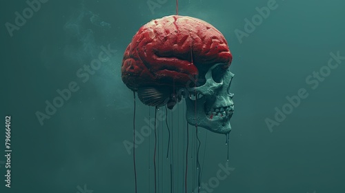 An illustration of mind control depicted as a puppet controlled by a human brain, on a dark blue background.