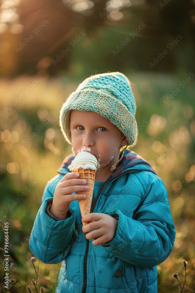 boy eats ice cream selective focus boy eats ice cream selective focus