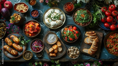 Traditional Georgian cuisine presented in an artistic and creative manner. photo