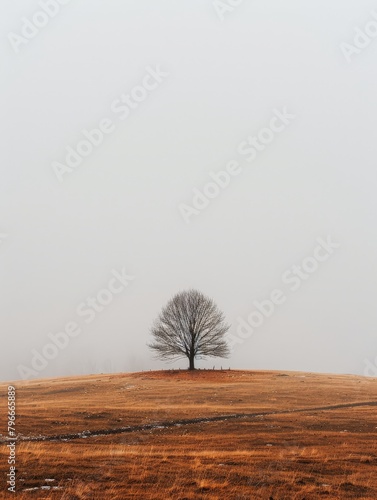 A lone tree standing against the vast Georgian countryside. photo