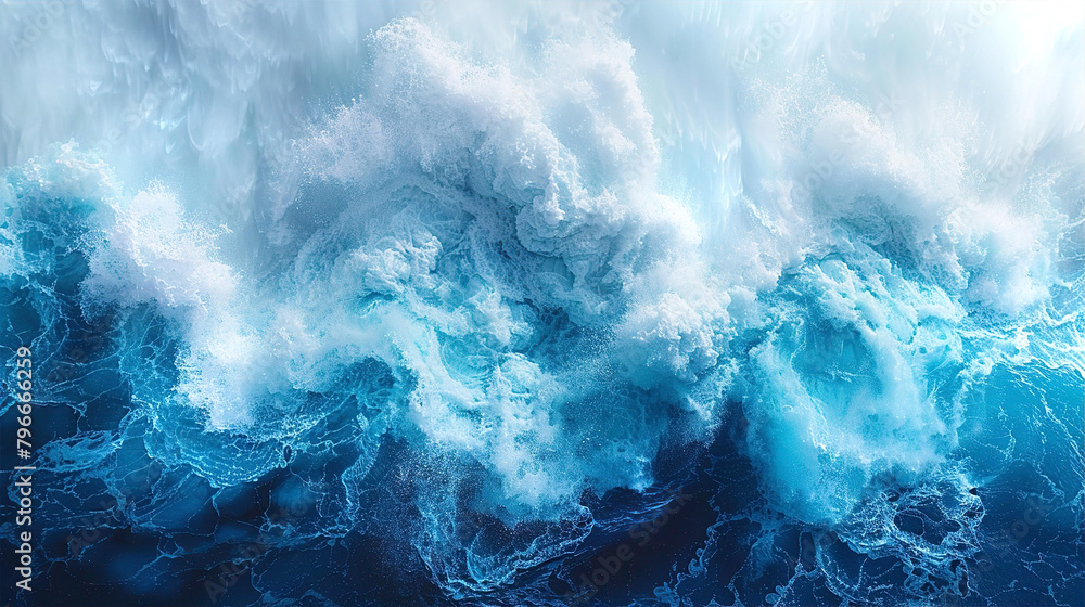 Fantastic power of ocean wave, clean blue water wave background