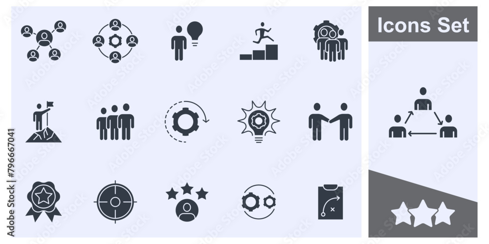 Teamwork in business management icon set symbol collection, logo isolated vector illustration