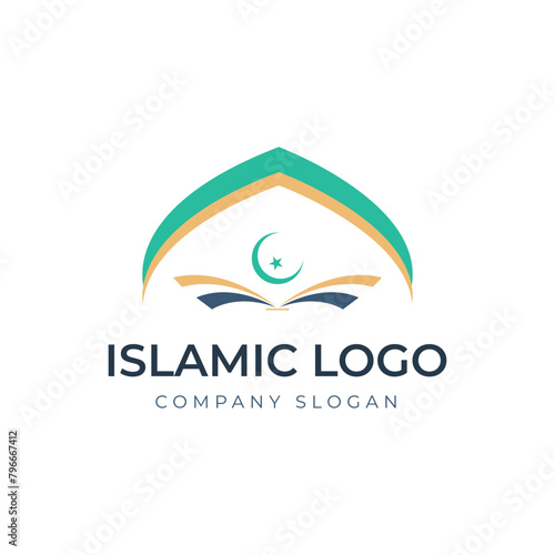 Islamic logo template, Ribbon islamic dome palace logo design template. Mosque logo ideas. inspiration logo design. template vector illustration