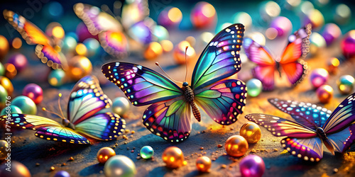 Colorful butterflies shining like pearls flying in garden photo