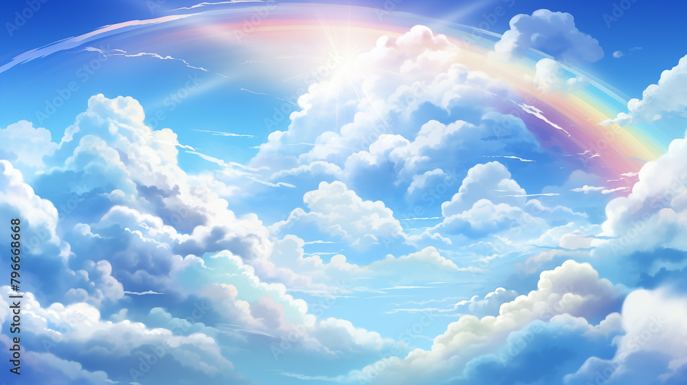 Fototapeta premium Bright Sky with Sun Flare and Rainbow Digital Art