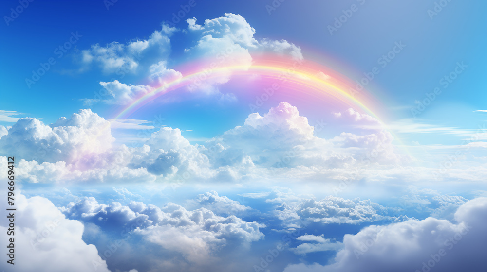 Fototapeta premium Surreal Sky with Vivid Rainbow and Fluffy Clouds