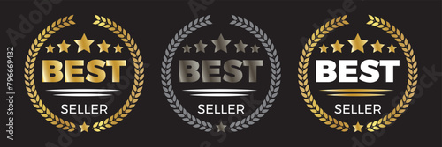 Best seller icon badge set. Set of best seller emblem for sale, special offer, promotion, advertising.