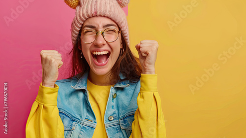 Excited female feeling euphoric celebrating online win success achievement result, young woman happy about good email news, motivated by great offer or new opportunity, passed exam, got a job.