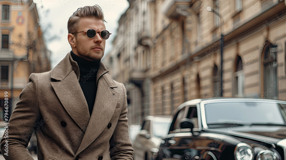 Handsome man near the car. Luxury life.