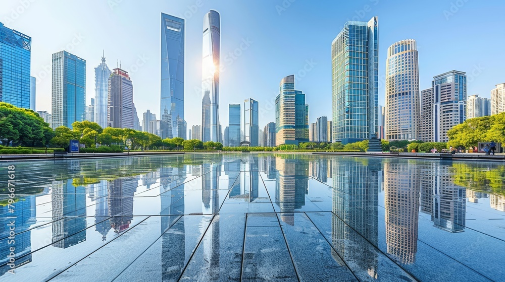 Fototapeta premium Sleek modern city square with futuristic design and contemporary architectural elements
