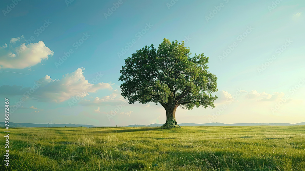 Obraz premium Majestic Solitary Tree in Vast Open Field.