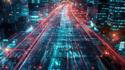 an automated optical network adjustment scenario, where AI algorithms optimize the light paths for maximum efficiency