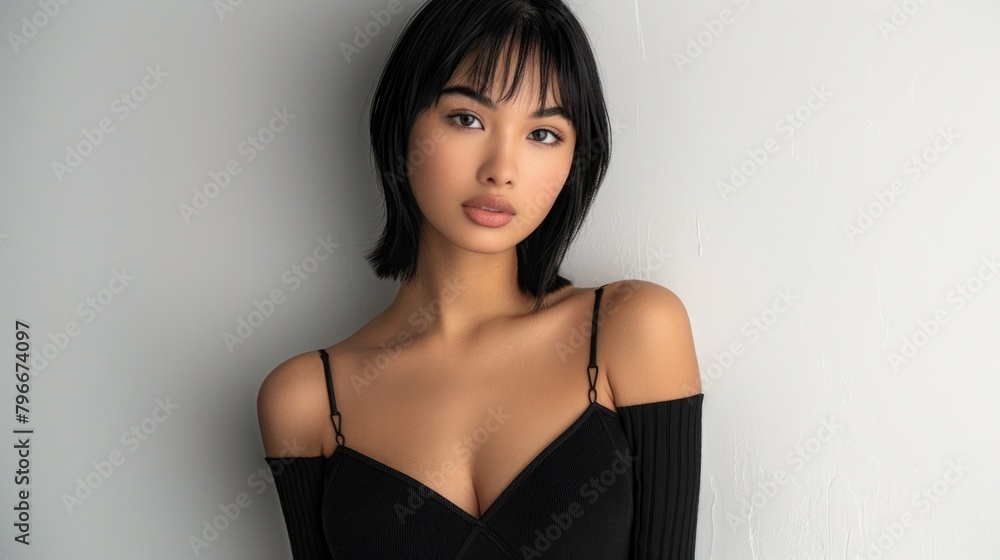 Woman in black top posing