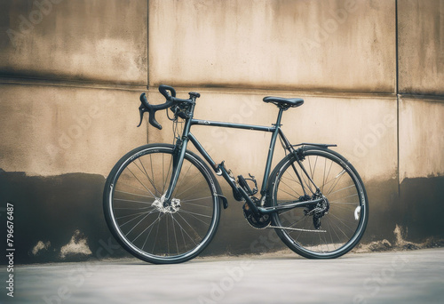 'bicycle road wall vintage concrete scene urban style cycling chain closeup gear bike wheel city fixed pedal town transport life activity commute commuting retro' photo
