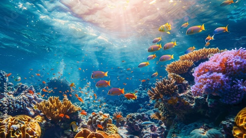 Dreamy underwater scene with colorful fish and coral reefs AI generated illustration