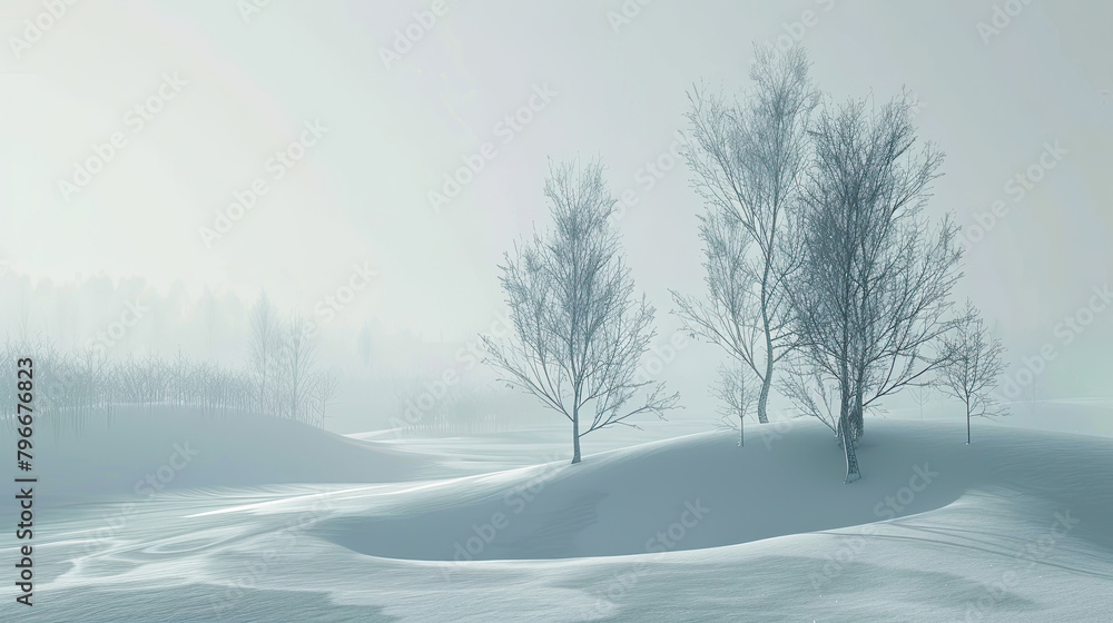 Obraz premium Sparse Winter Landscape with Delicate Tree Patterns.