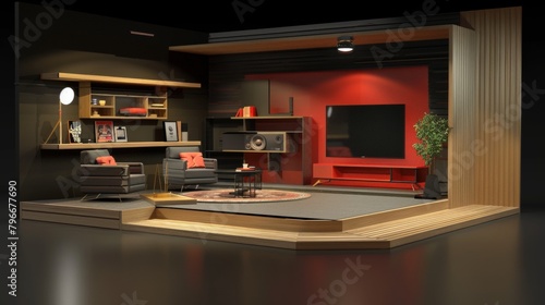 Experiment with incorporating cute details into a 3D model of a TV show podcast studio AI generated illustration