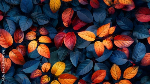 Seamless Leaves Blue Orange Pattern Texture Background photo