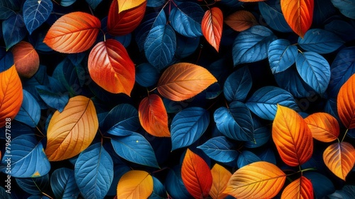 Wallpaper Mural Seamless Leaves Blue Orange Pattern Texture Background Torontodigital.ca