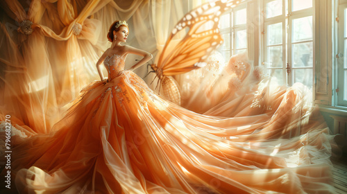 Fantasy beauty woman princess. glamorous peach 