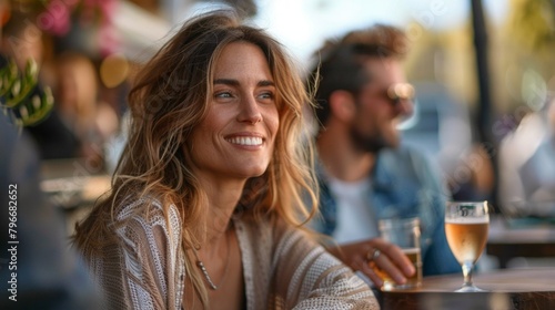 Couple having coffee at a coffee shop. Man and woman meeting at cafe.