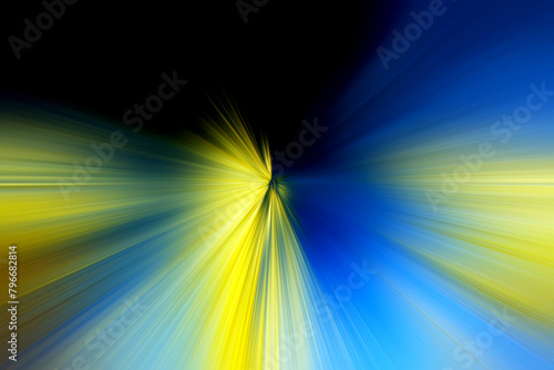 Abstract radial zoom blur surface in blue, black and yellow tones. Bright spectacular background with radial, radiating, converging lines.	