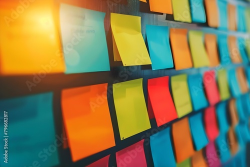 Utilizing Colorful Sticky Notes for UX Strategy and Brainstorming. Concept UX Strategy, Brainstorming Techniques, Colorful Sticky Notes, Visual Thinking, Creative Ideation