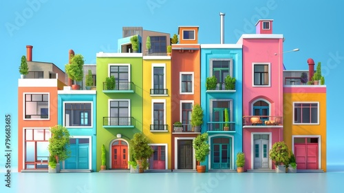 Funky and vibrant 3D buildings AI generated illustration