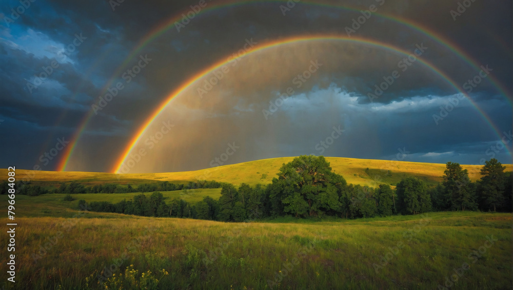 Rainbow Meadows, A Lush Landscape Painted with Vibrant Colors, Resembling a Rainbow.