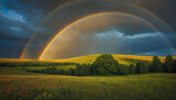 Rainbow Meadows, A Lush Landscape Painted with Vibrant Colors, Resembling a Rainbow.
