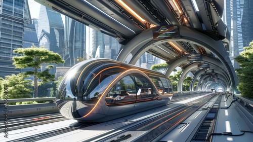 Futuristic transportation systems weaving through the city AI generated illustration