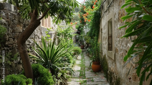 Hidden alleys leading to secret gardens AI generated illustration