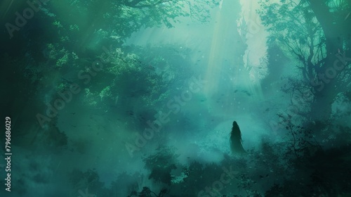 Soft blurred shapes of mystical creatures and enchanted landscapes create an otherworldly backdrop for the main characters journey through the pages of a fantasy novel. .