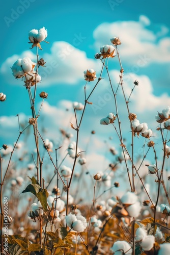 cotton grows in the field. selective focus