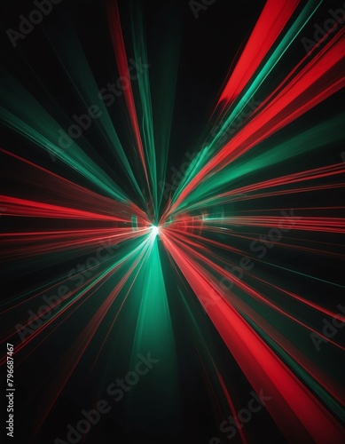 red and green light motion blur abstract on plain black background from Generative AI
