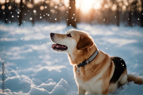 'dog winter snow walk good licked hunting snowfall white brown nice thoroughbred pedigree tan brownish redhead look eye nasal nostril1 copy space nobody guard watchdog day happy background park'