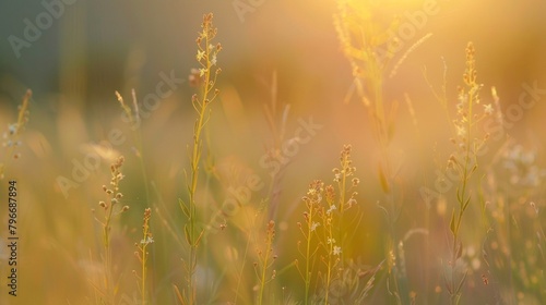 As the sun begins to set on the horizon the meadow becomes a blur of washedout colors and soft edges. In the distance the faint whispers of birds and insects can be heard adding to . photo